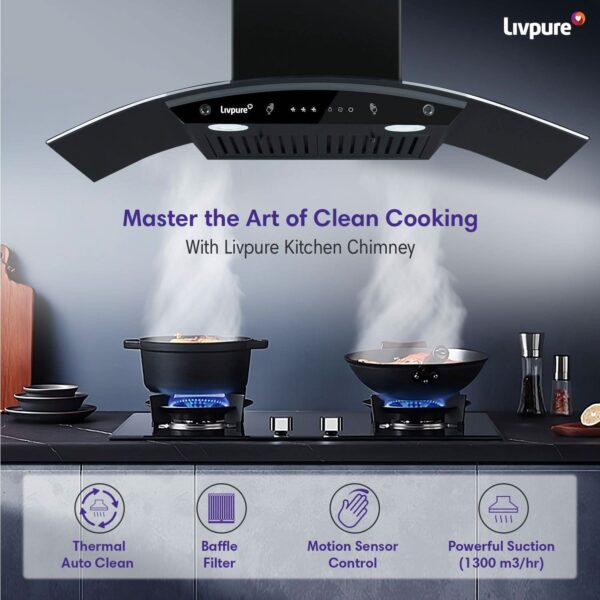 Elega-90 Auto Clean Wall Mounted Chimney  (Black 1300 CMH)