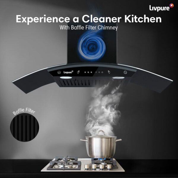Elega-90 Auto Clean Wall Mounted Chimney  (Black 1300 CMH)
