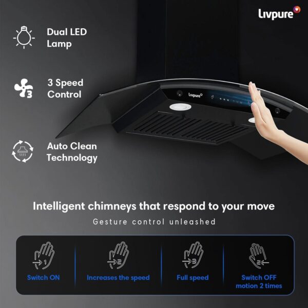 Elega-90 Auto Clean Wall Mounted Chimney  (Black 1300 CMH)