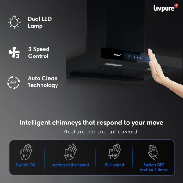 Evora-60 Auto Clean Wall Mounted Chimney  (Black 1350 CMH)