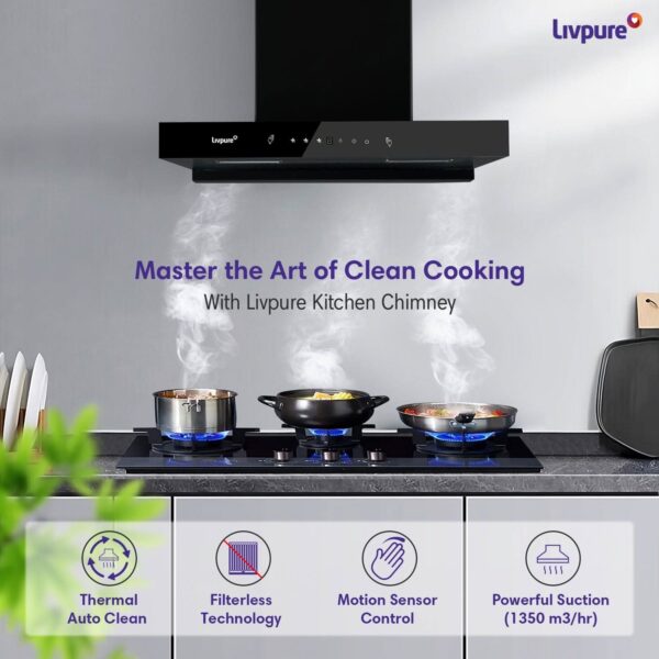 Evora-75 Auto Clean Wall Mounted Chimney  (Black 1350 CMH)