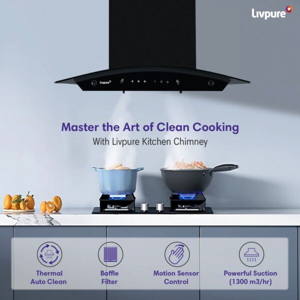Elega-60 Auto Clean Wall Mounted Chimney  (Black 1300 CMH)