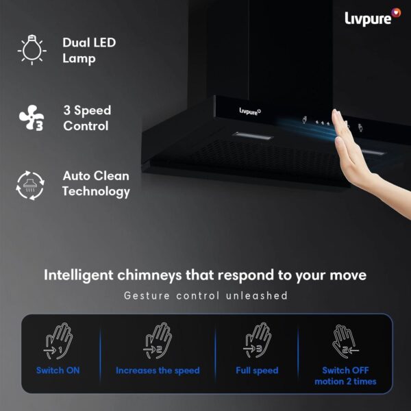 Swift-60 Auto Clean Wall Mounted Chimney  (Black 1400 CMH)