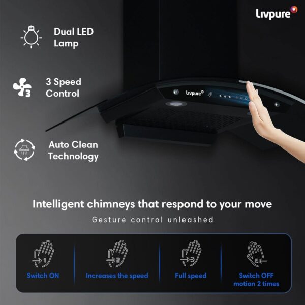 Swift-90 Auto Clean Wall Mounted Chimney  (Black 1400 CMH)